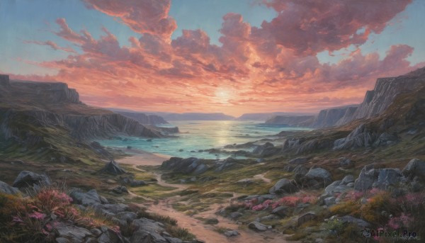 A majestic sunset day featuring a landscape