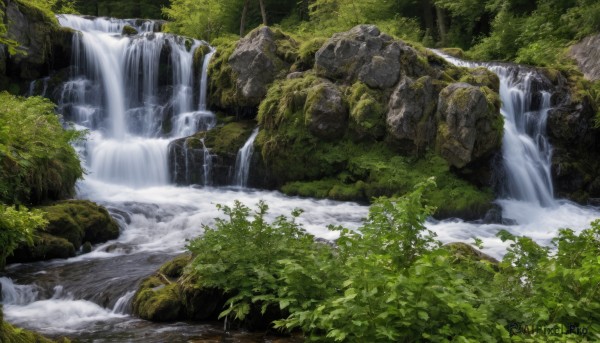 A glimpse of a waterfall in a picturesque day