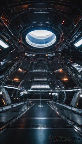 signature,no humans,robot,scenery,machinery,science fiction,realistic,cable,space,spacecraft,lights,cockpit,1girl,solo,indoors,floating,planet,spacesuit,very wide shot