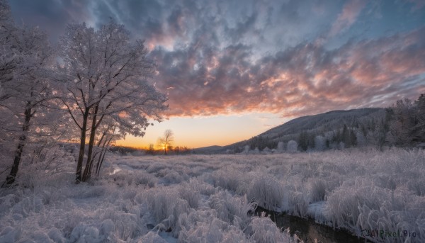 A majestic sunset outdoors featuring a landscape