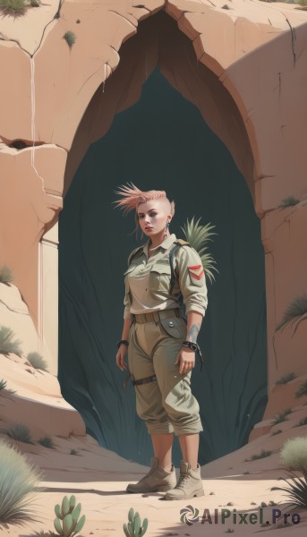 The wonder of a female in a bold rock