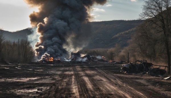A motor vehicle amidst a vivid fiery day
