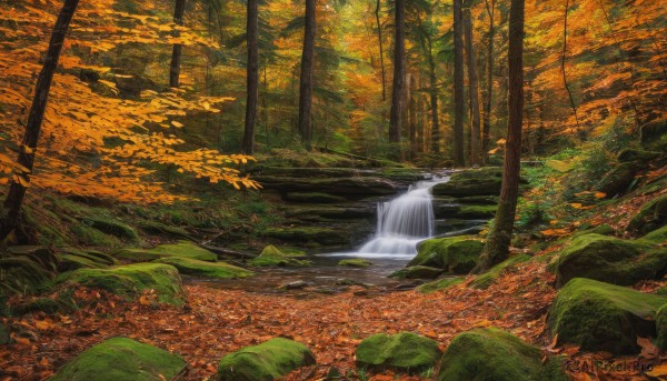 A waterfall amidst a idyllic day