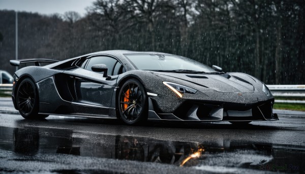 Image of a motor vehicle in a fresh rainy outdoors