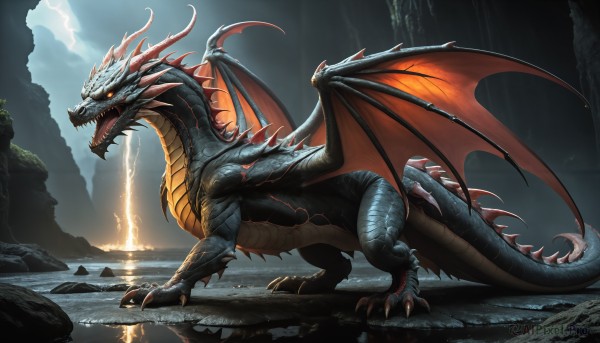 The majestic beauty of a monster set within a dynamic rainy outdoors