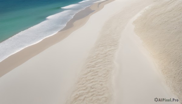 1girl,solo,outdoors,water,no humans,ocean,beach,scenery,sand,day,realistic,waves,shore