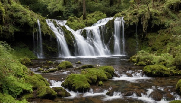 A waterfall portrayed in a refreshing day
