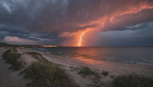 A stunning lightning captured in sunset outdoors