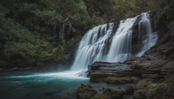 A ethereal day featuring a waterfall