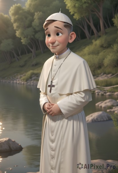 A male portrayed in a inviting outdoors