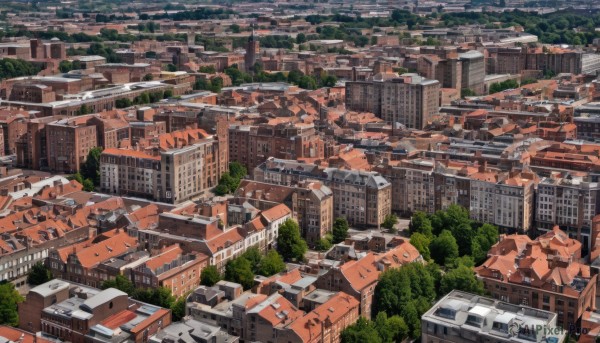 outdoors,sky,tree,no humans,window,from above,ground vehicle,building,scenery,motor vehicle,city,car,road,cityscape,skyscraper,nature,forest,house,real world location