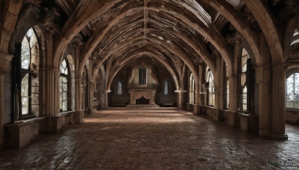 outdoors,day,indoors,no humans,window,sunlight,scenery,stairs,door,architecture,pillar,hallway,church,arch,column,vanishing point,tree,plant,wooden floor,pavement,stone floor,brick floor