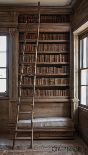 day,indoors,book,no humans,window,sunlight,scenery,wooden floor,stairs,door,bookshelf,library,ladder,carpet,bed,chair,curtains