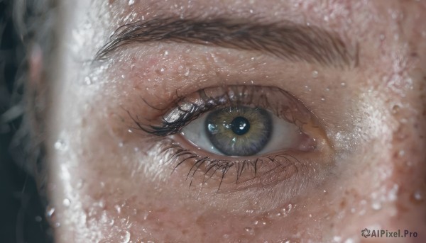 solo, looking at viewer, blue eyes, 1boy, male focus, blurry, eyelashes, close-up, reflection, realistic, eye focus