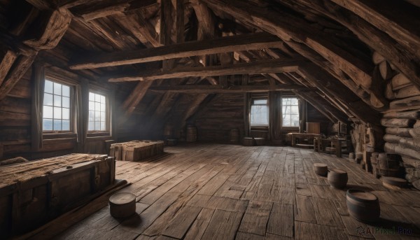 day,indoors,no humans,window,chair,table,sunlight,box,scenery,wooden floor,shelf,barrel,crate,wooden chair,desk,light rays,fantasy,still life,treasure chest,wooden table,wood