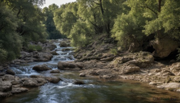 outdoors,day,water,tree,no humans,sunlight,nature,scenery,forest,rock,river,stream,sky,plant,bush