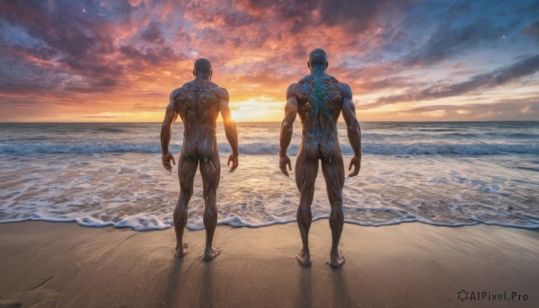 A cyborg in a tranquil sunset outdoors