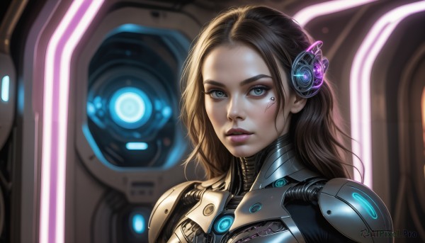 The serene presence of a cyborg in a lush dynamic scene