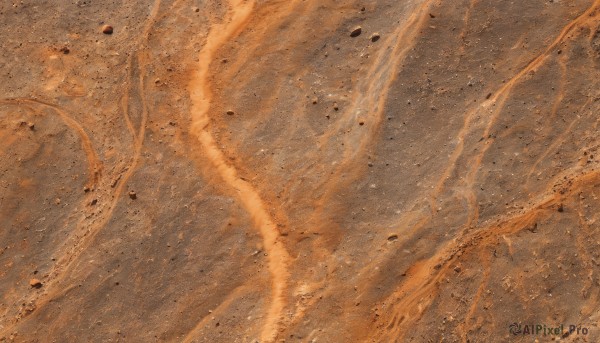 outdoors,no humans,traditional media,scenery,rock,sand,sepia,debris,brown theme,orange theme,dust,sky,dutch angle,from above,smoke,realistic,orange background,road,explosion,desert,destruction