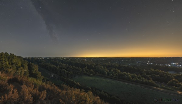 A landscape portrayed in a vivid sunset outdoors