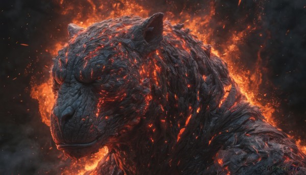 A monster in a dynamic fiery dynamic scene