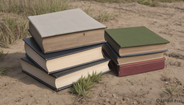 outdoors,day,book,no humans,shadow,grass,scenery,bench,book stack,still life,open book