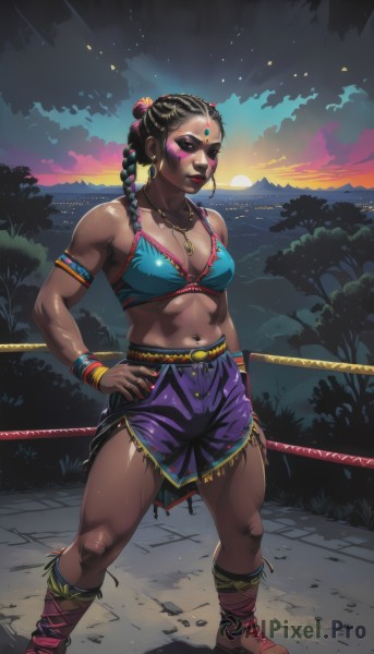 A tranquil sunset outdoors showcasing a female