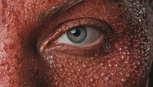 solo,looking at viewer,blue eyes,eyelashes,no humans,close-up,realistic,red theme,eye focus,male focus,black eyes