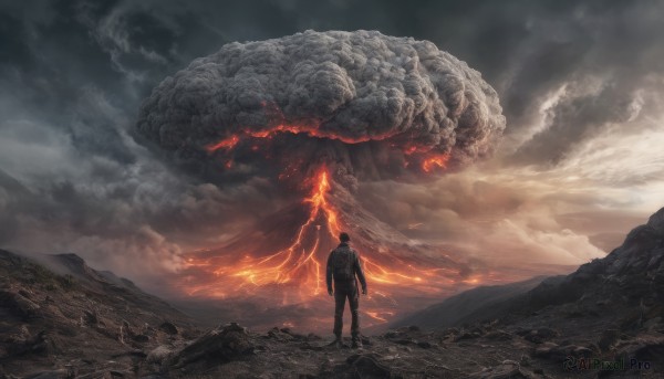 The serene presence of a male in a peaceful fiery outdoors