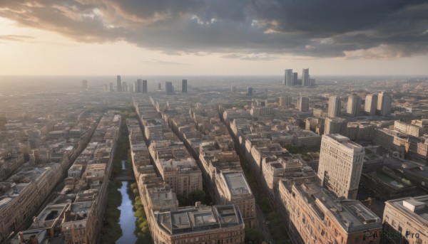 outdoors,sky,cloud,water,tree,no humans,bird,ocean,cloudy sky,building,scenery,sunset,city,horizon,cityscape,river,skyscraper,landscape,rooftop,day,from above,sunlight,road,watercraft,bridge,shore