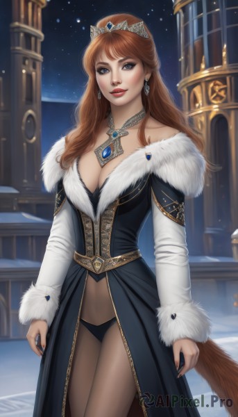 A female amidst a calm snowy night sky