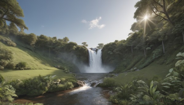 A waterfall showcased in a tranquil day