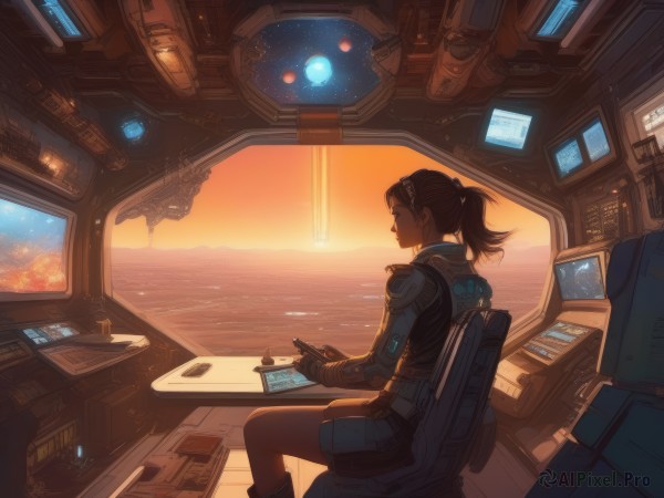 A charming sunset scenery with a spacecraft