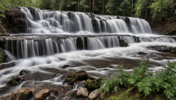 A waterfall showcased in a tranquil day