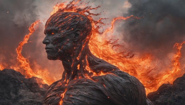 The beauty of a male set in a calm fiery outdoors