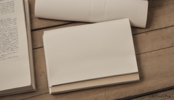 indoors,english text,book,no humans,table,wooden floor,paper,still life,wooden wall,wood,door,wall