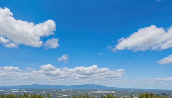 outdoors,sky,day,cloud,water,tree,blue sky,dutch angle,no humans,ocean,cloudy sky,building,nature,scenery,mountain,city,horizon,cityscape,summer,landscape,mountainous horizon,hill,grass,forest,field