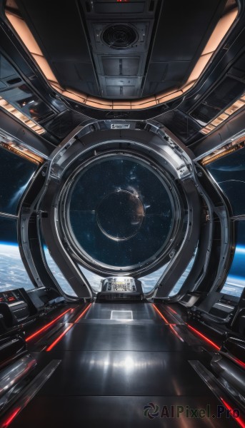 signature,no humans,robot,star (sky),scenery,science fiction,realistic,space,planet,earth (planet),spacecraft,spacesuit,cockpit,window,machinery,reflection,cable