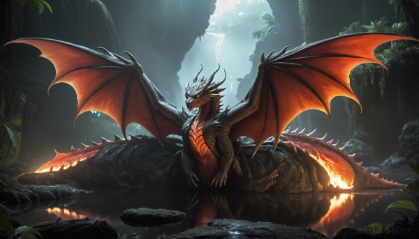 A stunning portrayal of a monster in a calm rainy outdoors