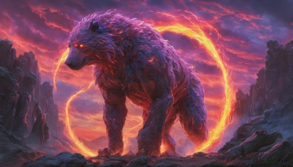 A unique subject set against the backdrop of a serene fiery outdoors