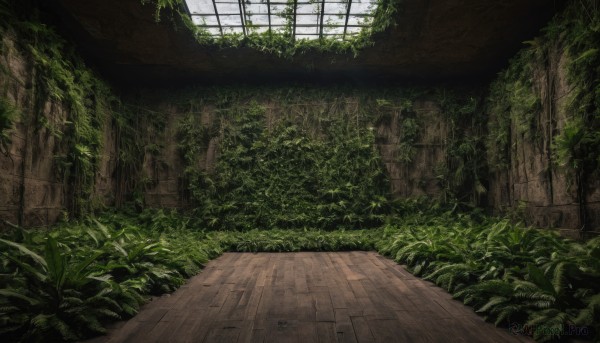 A indoors framed by the beauty of a lush day