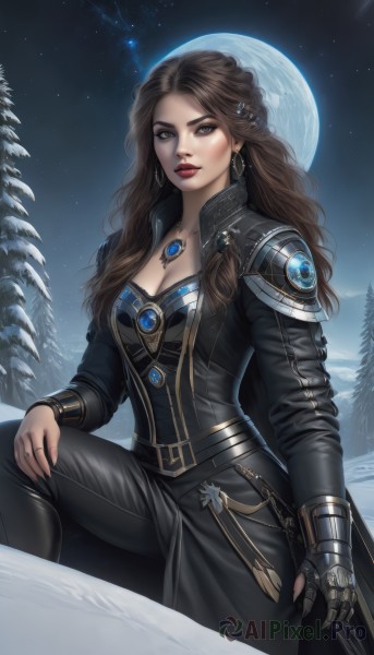 A striking snowy outdoors featuring the elegance of a female