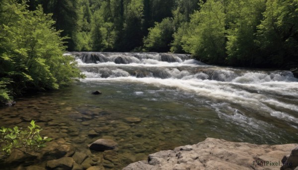 outdoors,day,water,tree,no humans,traditional media,grass,plant,nature,scenery,forest,rock,river,waterfall,stream,bush