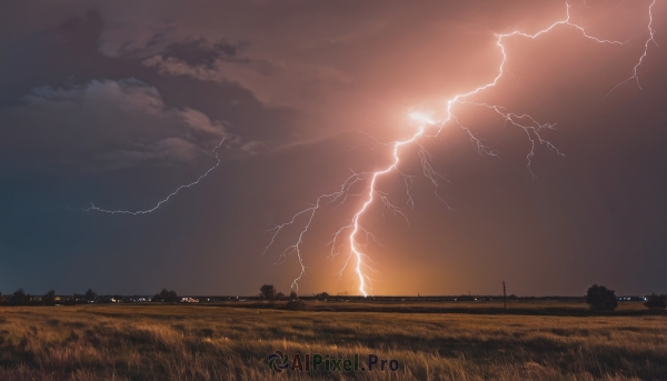 outdoors,sky,cloud,tree,no humans,cloudy sky,grass,building,scenery,sunset,sun,electricity,power lines,lightning,hill,night,ground vehicle,night sky,motor vehicle,horizon,dark,field,landscape