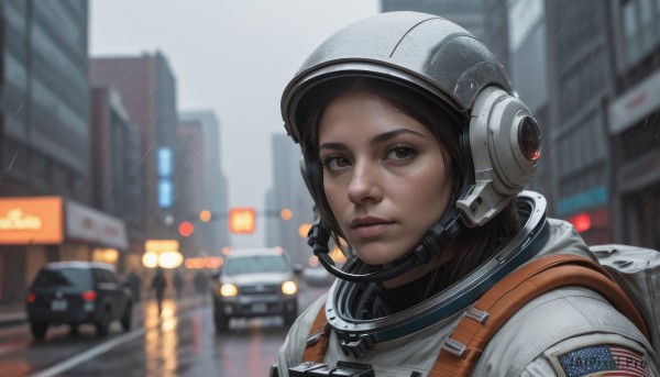 The wonder of a astronaut in a bold rainy outdoors