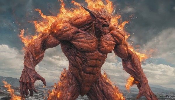 Image of a male in a peaceful fiery outdoors