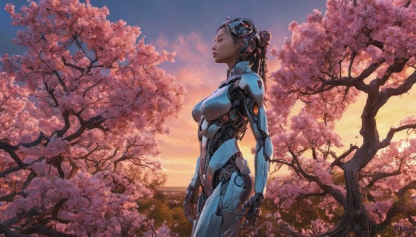 A glimpse of a female in a picturesque sunset outdoors