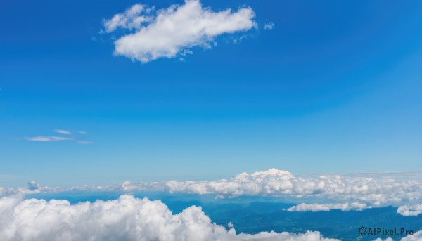 outdoors,sky,day,cloud,water,blue sky,no humans,ocean,cloudy sky,scenery,blue theme,horizon,monochrome,landscape