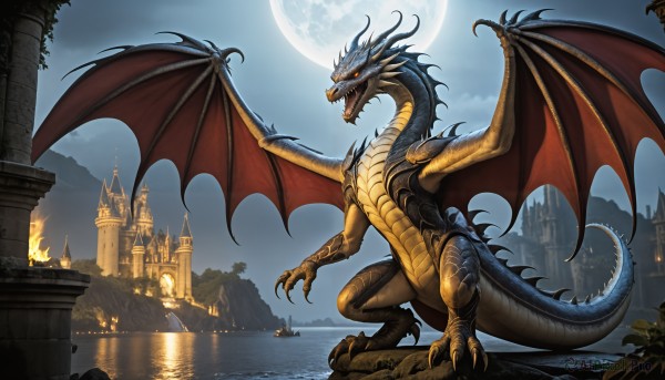 The beauty of a monster set in a enchanting fiery outdoors