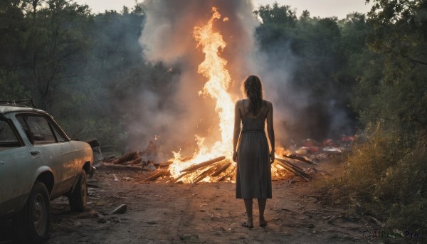 A striking fiery outdoors featuring the elegance of a female